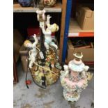 Two Italian porcelain lamps and decorative black musician figures and sundries.