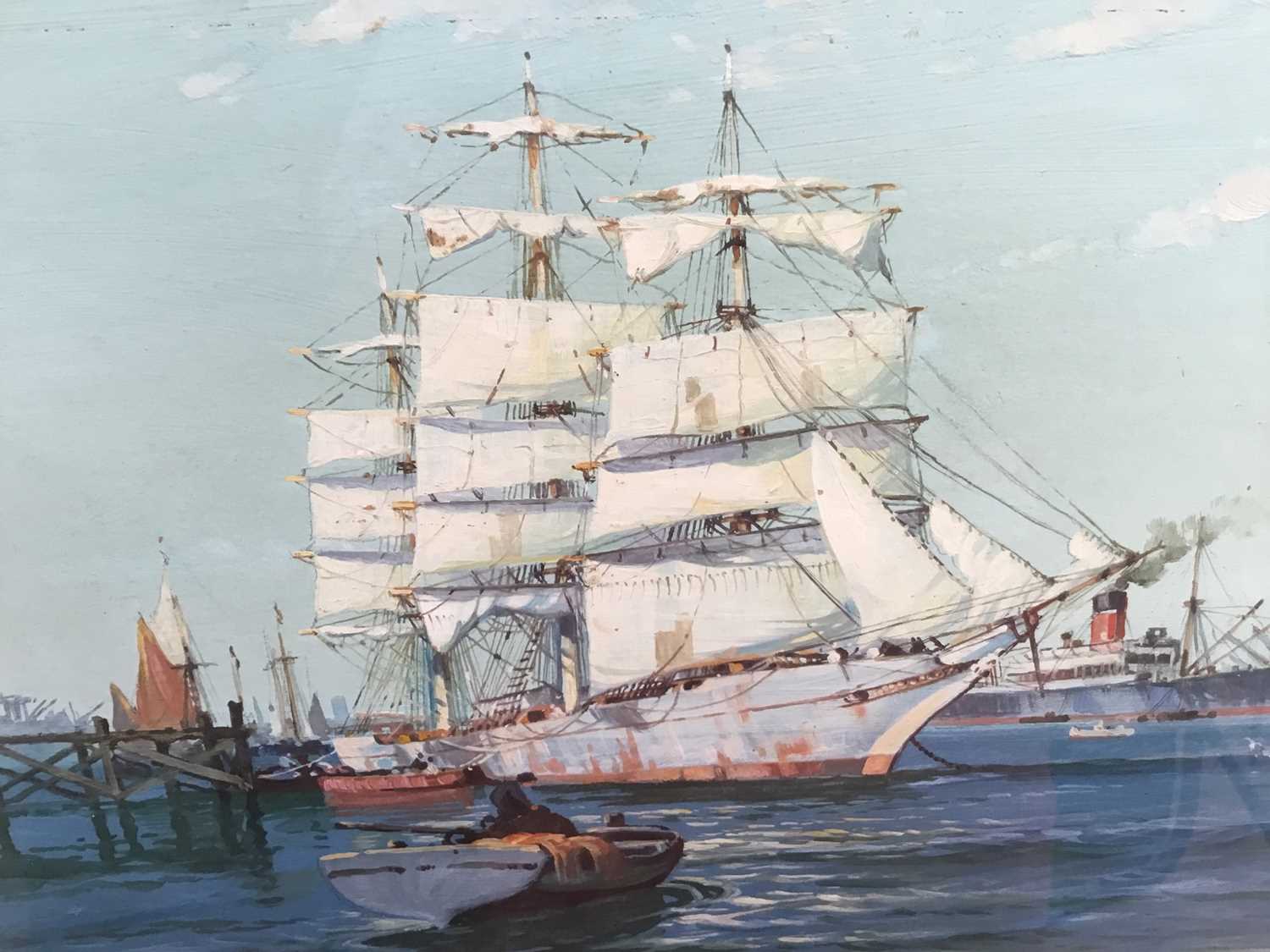 J. D. Bell, early 20th century oil on paper - shipping in the harbour, signed and dated 1919, in gla - Image 3 of 5