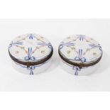 Pair of 19th century Continental enamelled circular boxes with metal mounts
