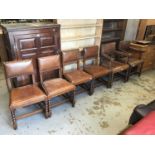 Set of six good quality oak dining chairs with studded backs