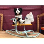 Triang childs rocker, Charlie Bears collie dog and a vintage Mattel speaking doll
