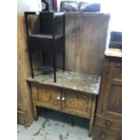 Antique grained pine washstand with marble top and a Georgian oak washstand