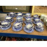 Spode Italian blue and white breakfast cups and saucers and matching soup bowls and stands - 50 piec