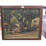 Continental oil on canvas - Farm Yard in Provence, in oak frame