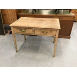 Antique pine side table with two draws on square taper legs