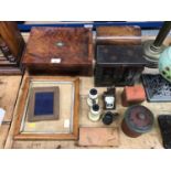 Victorian walnut writing slope with cross banded decoration, together with a maple frame, burr