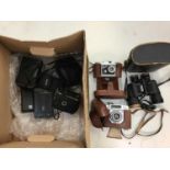 Vintage Halina and Finetta camera plus others and pair of binoculars