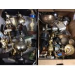 Collection pigeon racing trophies, metal ware and sundries