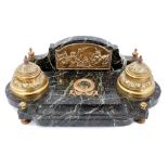 19th century Continental variegated serpentine marble and brass mounted desk stand