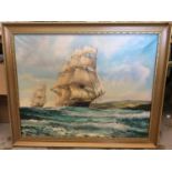 James Blade Oil on canvas study of a sailing ship in gilt frame (later painted)