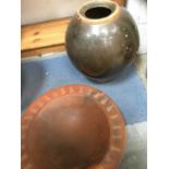Large egg shaped Chinese vase and a large terracotta platter