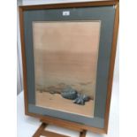 Derek Jenkins, 20th century watercolour - Pebbles by a wall, signed and titled verso, framed and gla