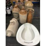 Collection of stoneware flagons and jars