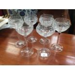 Set of six 1920s hock glasses with etched foliate borders