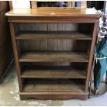 Victorian oak open bookcase with crossbanded top and sides and three adjustable shelves