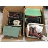 Large Quantity of Gentlemen's Vintage British leather shoes in two large boxes. Makes Technic, Maseg