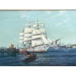 J. D. Bell, early 20th century oil on paper - shipping in the harbour, signed and dated 1919, in gla