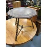 Edwardian octagonal carved oak occasional table on bobbin legs