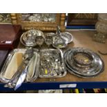 Collection plated items, Old Sheffield plate wine coaster, dishes, cutlery entree dishes etc