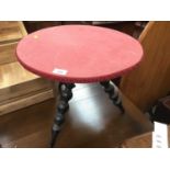 Victorian gypsy table with velvet top on bobbin turned legs