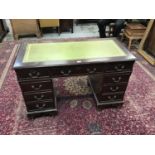 Reproduction twin pedestal desk with green leather lined top
