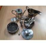 Mixed group of silver plate , silver inkstand etc