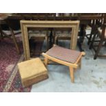 Antique gilt frame, Victorian pine stool, and a further stool