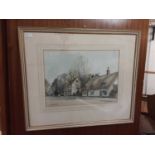 Signed watercolour in glazed frame and a William Russell Flint print