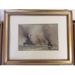 Norman Wilkinson Print of Battle Ships together with watercolour studies