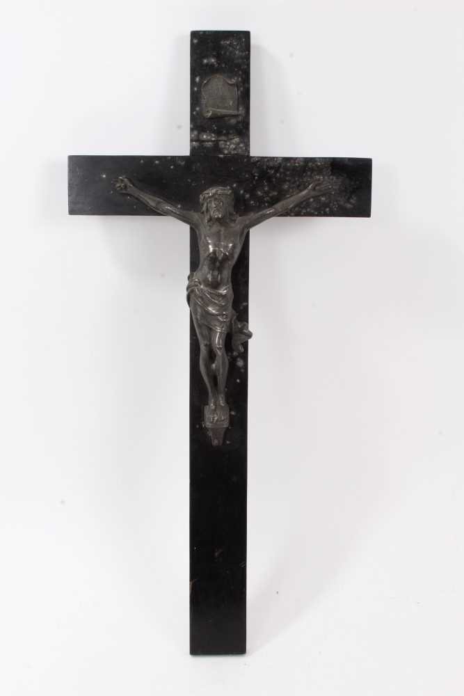 Victorian silver plate and ebonised wood crucifix