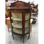 Edwardian mahogany Demi lune glazed display cabinet with inlaid decoration, two shelves to interior,