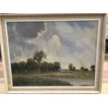 W. Sid. Reed- oil on board study, Cattle beside a river, in painted frame