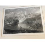Etching after J M W Turner, glazed frame, together with an oil on canvas of hounds