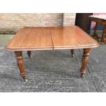 Victorian mahogany extending dining table with one additional leaf.