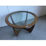 G-Plan 'Astro' teak coffee table of circular form with inset glass top, 83cm in diameter