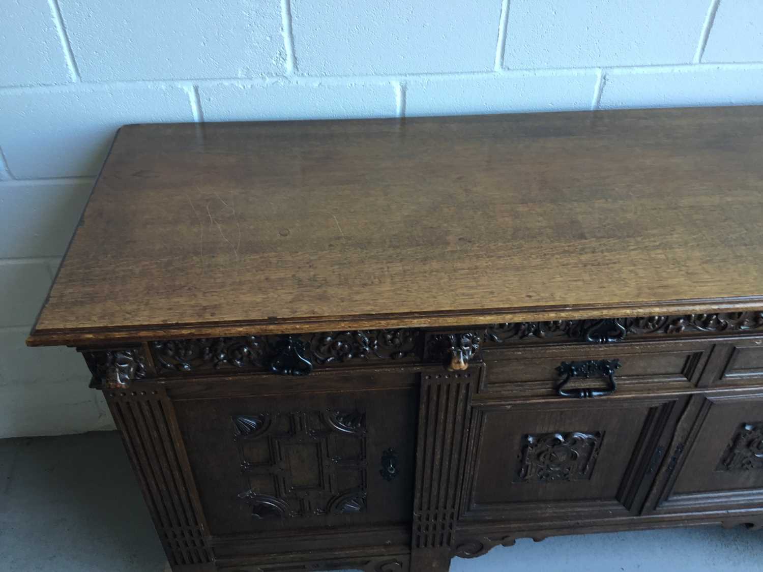 Large and impressive early 20th Century carved oak sideboard, six draws with carved floral decoratio - Image 5 of 5