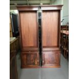 Pair of large good quality reproduction regency style two height mahogany book cases, with adjustabl