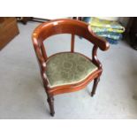 Victorian mahogany tub / office chair on turned legs, 86cm in overall height
