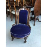 Victorian walnut navy upholstered bedroom chair