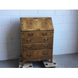 Georgian style reproduction yew wood bureau with brass swan neck handles, 69cm length, 102cm height,