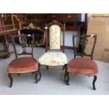 Victorian bedroom chair with spiral twist supports and tapestry upholstery on cabriole legs, togethe