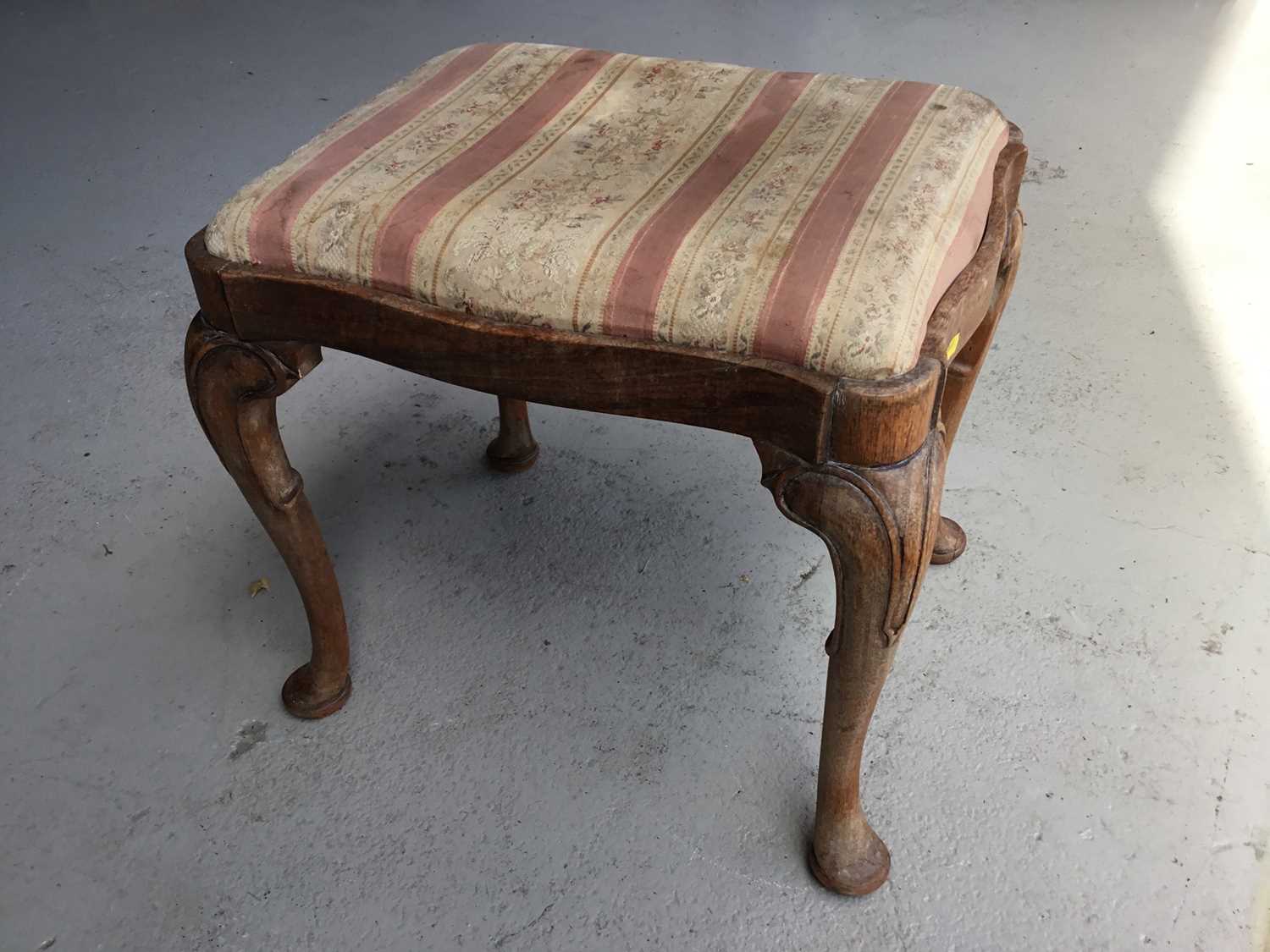 Antique mahogany Dressing stool of shaped rectangular form, with drop in seat, on cabriole legs