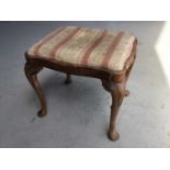 Antique mahogany Dressing stool of shaped rectangular form, with drop in seat, on cabriole legs