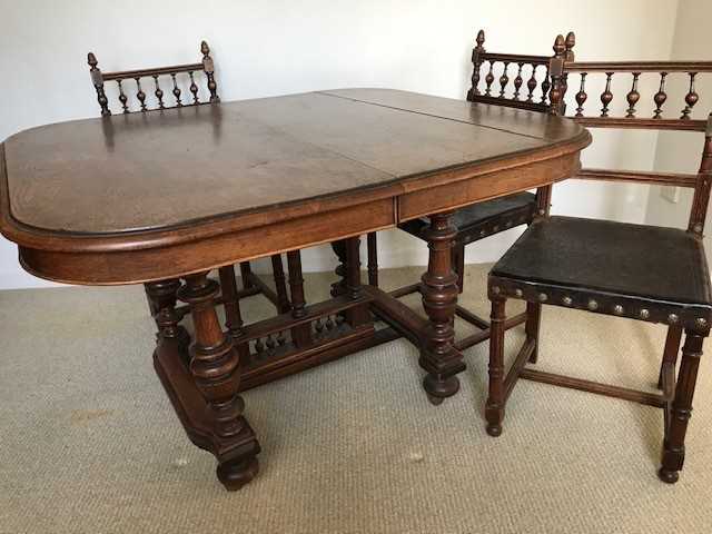 Late 19th Century French walnut extending dining table on turned legs joined by stretchers together - Image 2 of 2