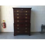 George III Mahogany Chest on chest, with two short and six long draws, brass swan neck handles, on b