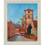 David Britton , contemporary, oil on board - Trinity Street Colchester, signed, framed, 76cm x 60cm
