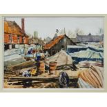 Harry Arthur Riley (1895-1966) mixed media on paper Woodbridge Boatyard