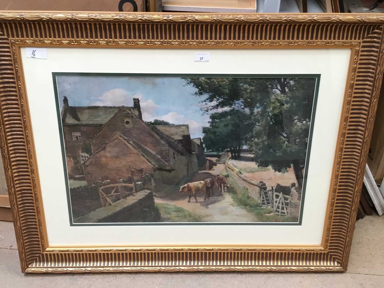 Ernest C Denton (early 20th century) watercolour - cattle in a lane, signed 44 x 68cm, glazed frame - Image 2 of 5