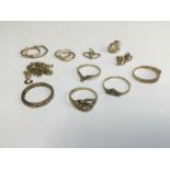 Small group of 9ct gold and yellow metal jewellery to include dress rings