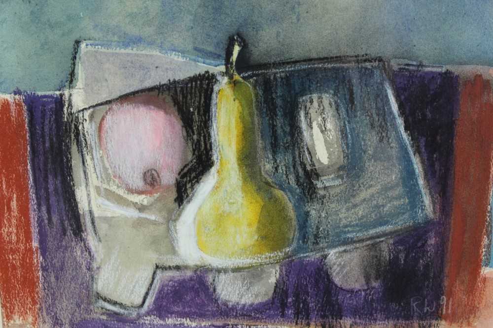 Robin Warnes (b.1952) pastel and charcoal on paper - Still life, Pears, initialled and dated '91, in